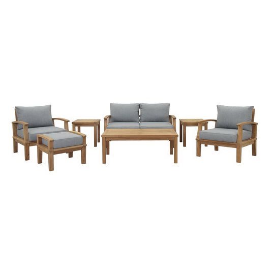 Modway - Marina 7 Piece Outdoor Patio Teak Set by Modway  Outdoor Furniture Sofa Sectionals Gray - EEI-1486-NAT-GRY-SET