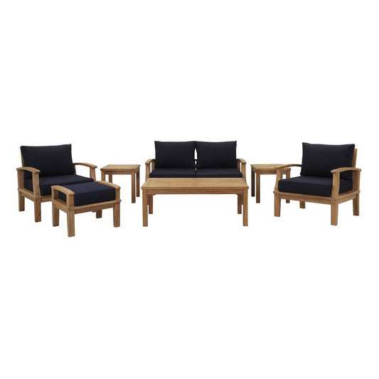 Modway - Marina 7 Piece Outdoor Patio Teak Set by Modway  Outdoor Furniture Sofa Sectionals Blue - EEI-1486-NAT-NAV-SET