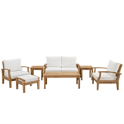Modway - Marina 7 Piece Outdoor Patio Teak Set by Modway  Outdoor Furniture Sofa Sectionals White - EEI-1486-NAT-WHI-SET