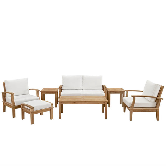 Modway - Marina 7 Piece Outdoor Patio Teak Set by Modway  Outdoor Furniture Sofa Sectionals White - EEI-1486-NAT-WHI-SET