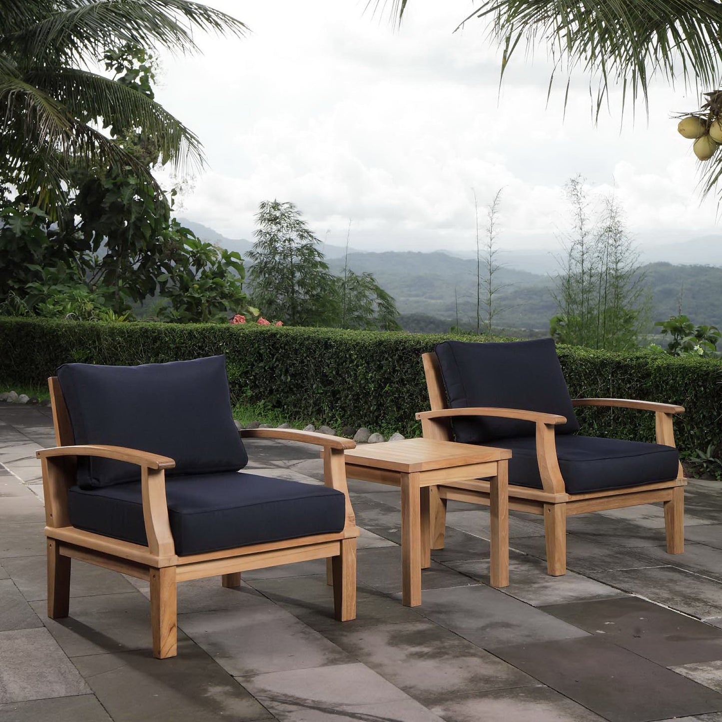 Modway - Marina 3 Piece Outdoor Patio Teak Set by Modway  Outdoor Furniture Sofa Sectionals Blue - EEI-1487-NAT-NAV-SET