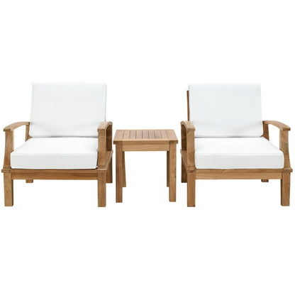 Modway - Marina 3 Piece Outdoor Patio Teak Set by Modway  Outdoor Furniture Sofa Sectionals White - EEI-1487-NAT-WHI-SET