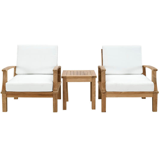 Modway - Marina 3 Piece Outdoor Patio Teak Set by Modway  Outdoor Furniture Sofa Sectionals White - EEI-1487-NAT-WHI-SET