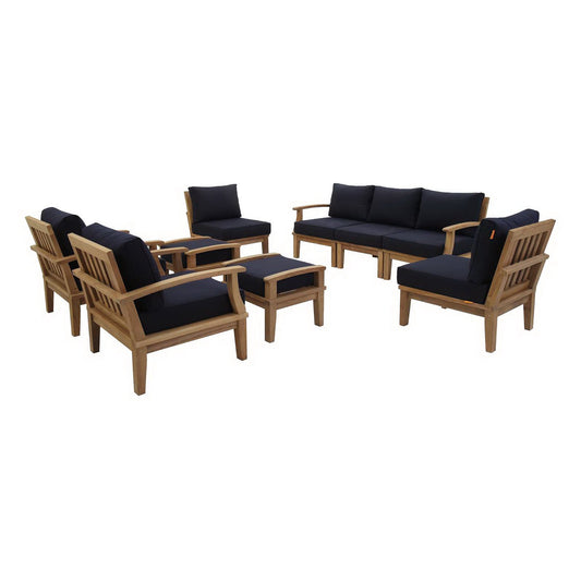 Modway - Marina 9 Piece Outdoor Patio Teak Set by Modway  Outdoor Furniture Sofa Sectionals Blue - EEI-1488-NAT-NAV-SET