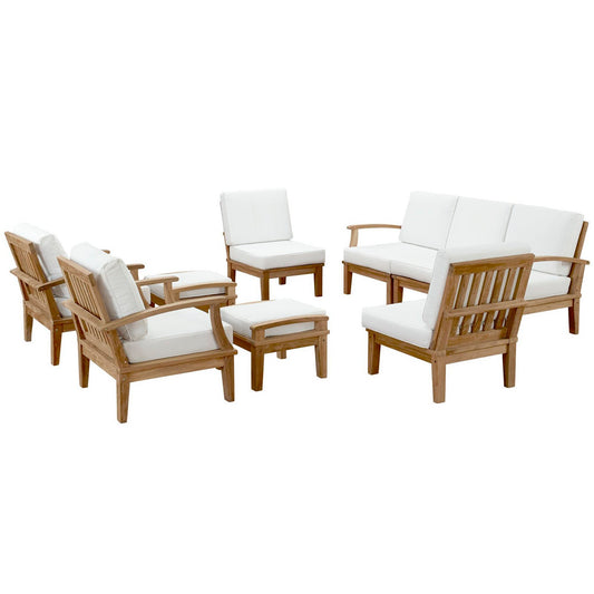 Modway - Marina 9 Piece Outdoor Patio Teak Set by Modway  Outdoor Furniture Sofa Sectionals White - EEI-1488-NAT-WHI-SET