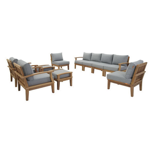 Modway - Marina 10 Piece Outdoor Patio Teak Set by Modway  Outdoor Furniture Sofa Sectionals Gray - EEI-1489-NAT-GRY-SET