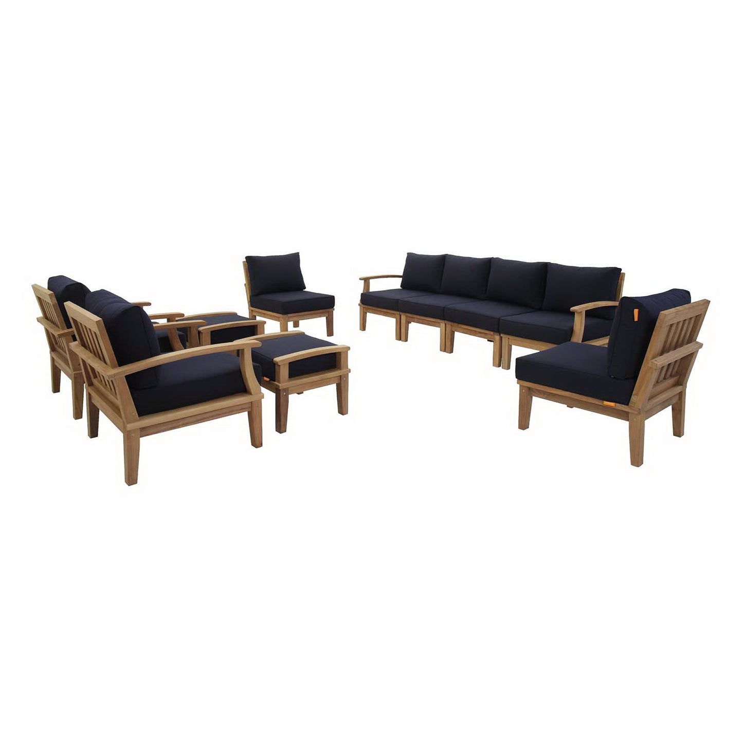 Modway - Marina 10 Piece Outdoor Patio Teak Set by Modway  Outdoor Furniture Sofa Sectionals Blue - EEI-1489-NAT-NAV-SET