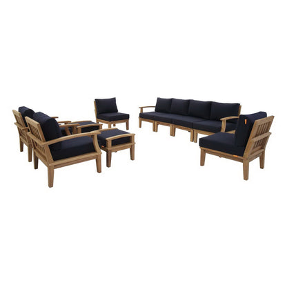 Modway - Marina 10 Piece Outdoor Patio Teak Set by Modway  Outdoor Furniture Sofa Sectionals Blue - EEI-1489-NAT-NAV-SET