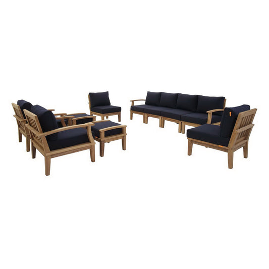 Modway - Marina 10 Piece Outdoor Patio Teak Set by Modway  Outdoor Furniture Sofa Sectionals Blue - EEI-1489-NAT-NAV-SET