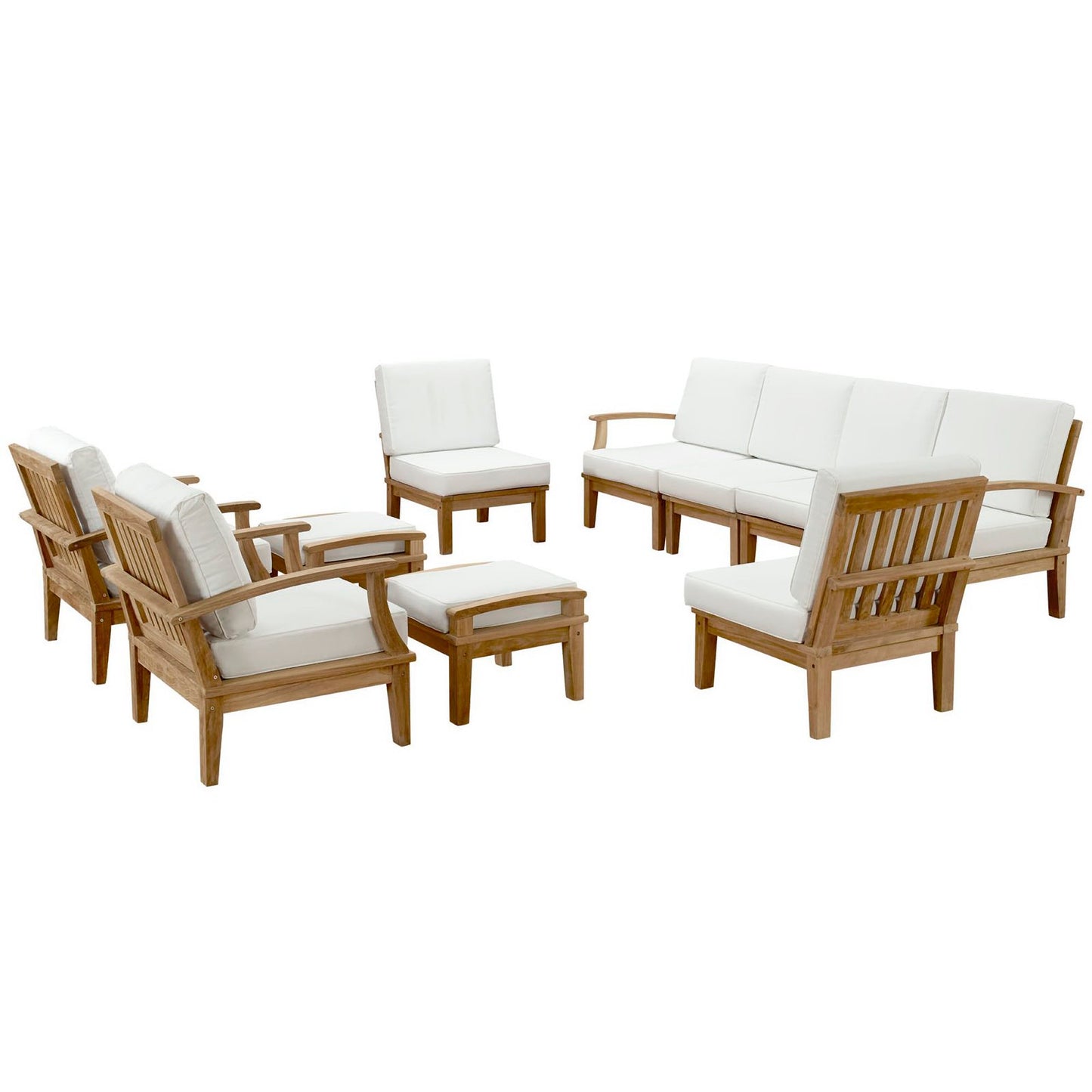 Modway - Marina 10 Piece Outdoor Patio Teak Set by Modway  Outdoor Furniture Sofa Sectionals White - EEI-1489-NAT-WHI-SET