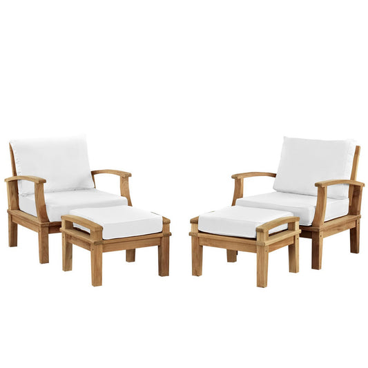 Modway - Marina 4 Piece Outdoor Patio Teak Set by Modway  Outdoor Furniture Sofa Sectionals White - EEI-1537-NAT-WHI-SET