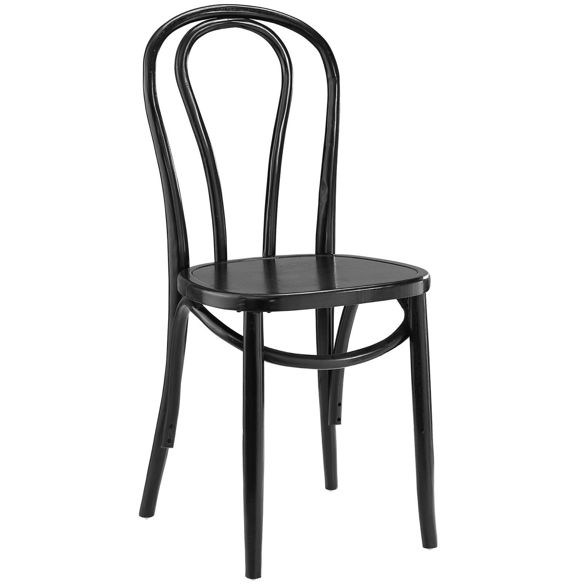 Black bentwood dining side chair with curved back, round seat and slim tapered legs.