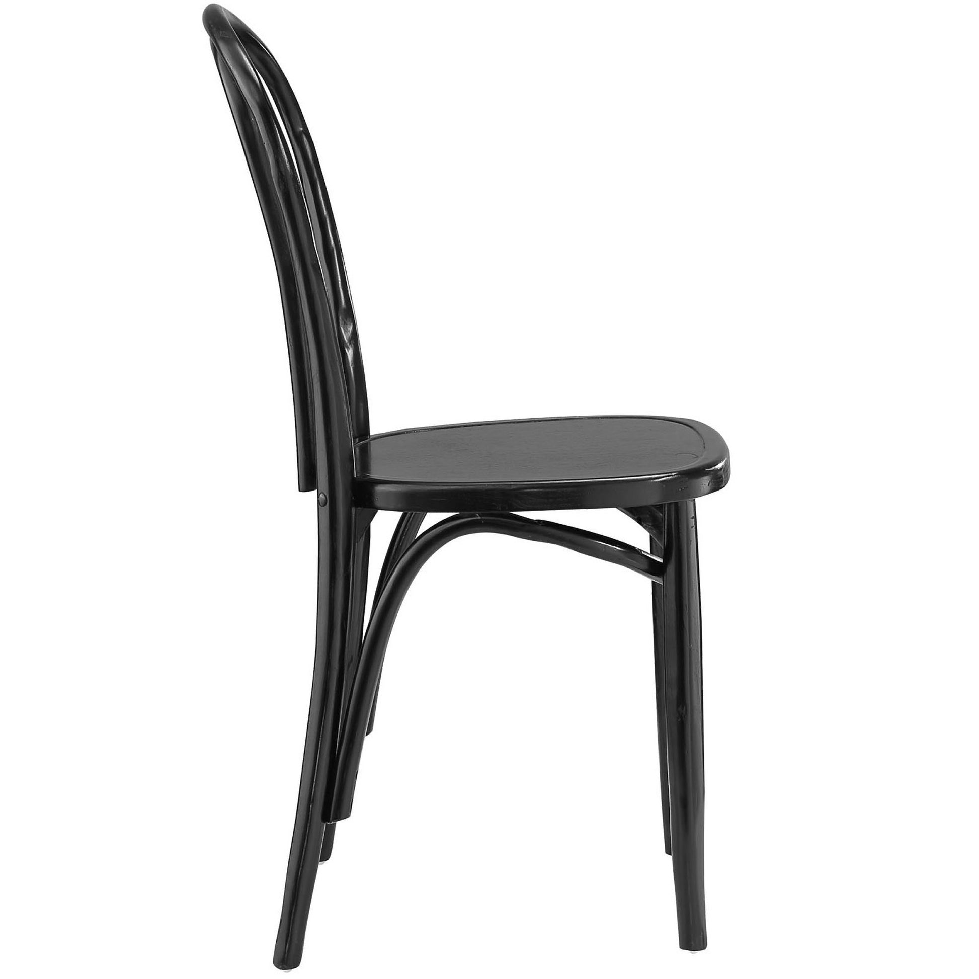 Black bentwood dining chair with curved back, rounded seat, and armless design.