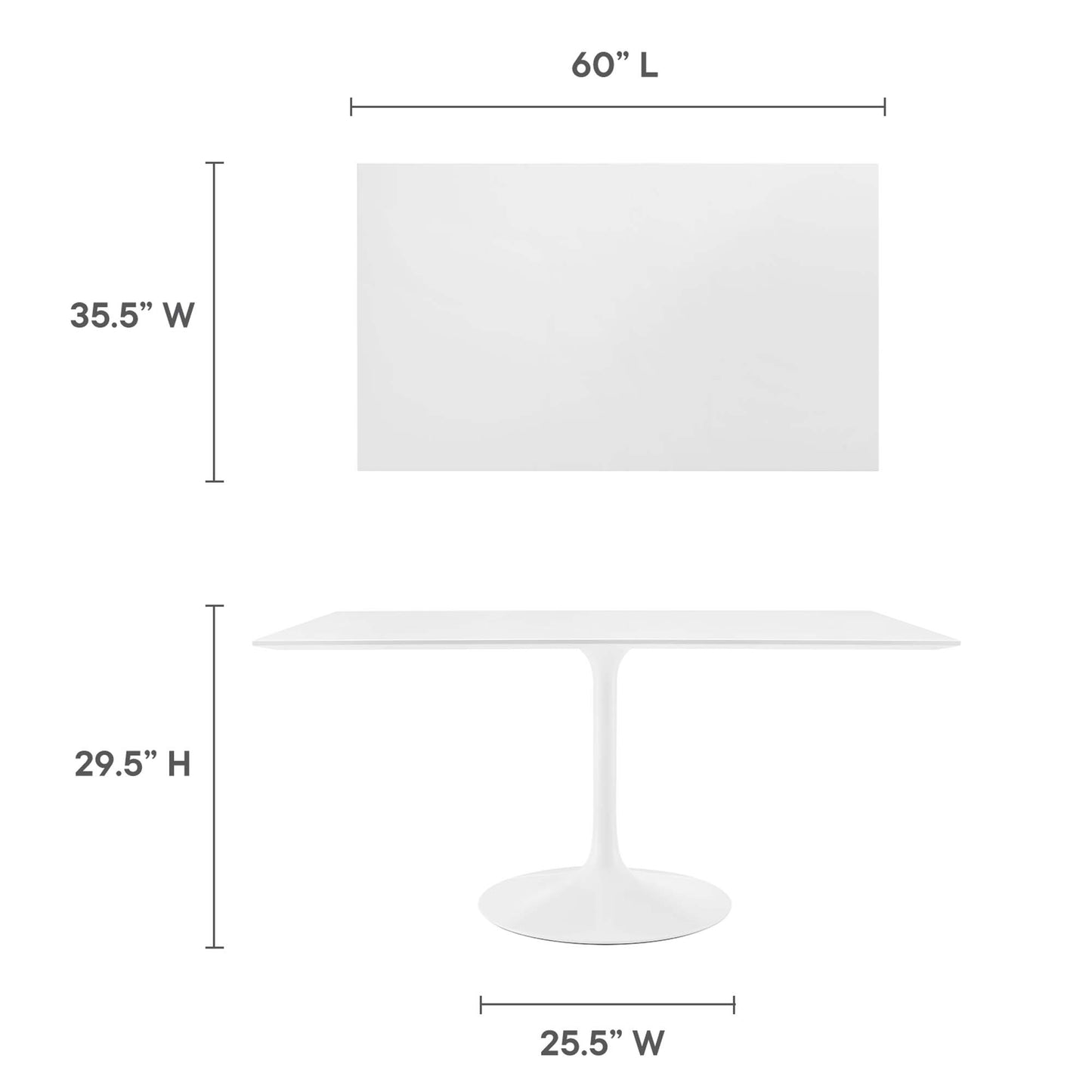 60-inch white rectangular wood dining table.