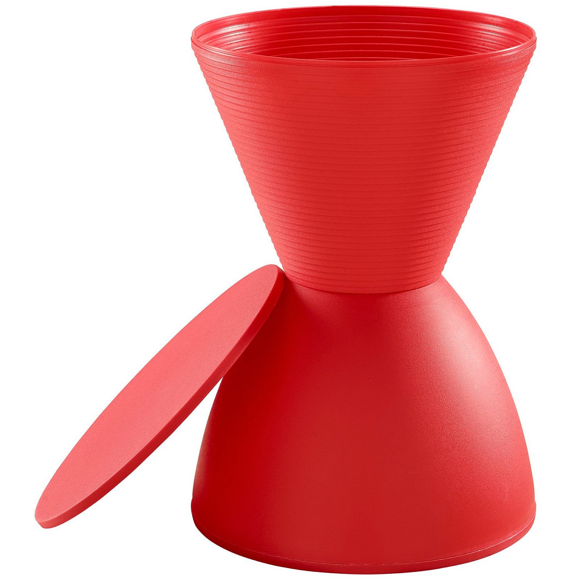 Red backless stool.