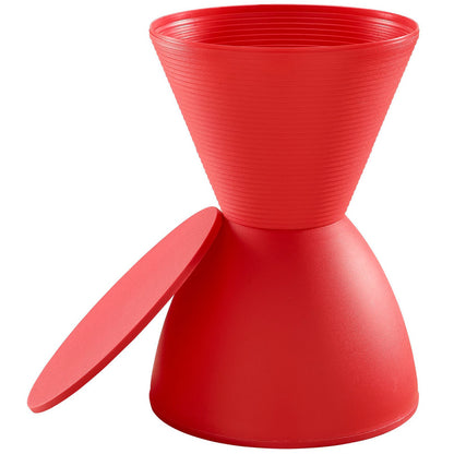 Red backless stool.