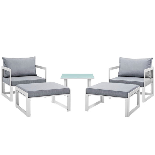 Modway Outlet Fortuna 5 Piece Outdoor Patio Sectional Sofa Set by Modway  Outdoor Furniture Furniture White Gray - EEI-1721-WHI-GRY-SET