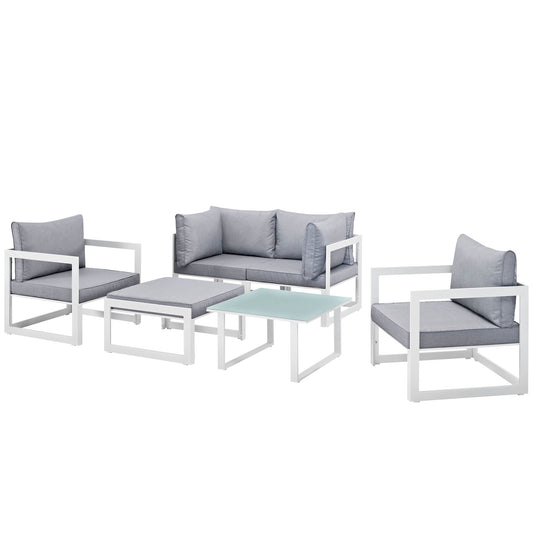 Modway Outlet Fortuna 6 Piece Outdoor Patio Sectional Sofa Set by Modway  Outdoor Furniture Furniture White Gray - EEI-1723-WHI-GRY-SET