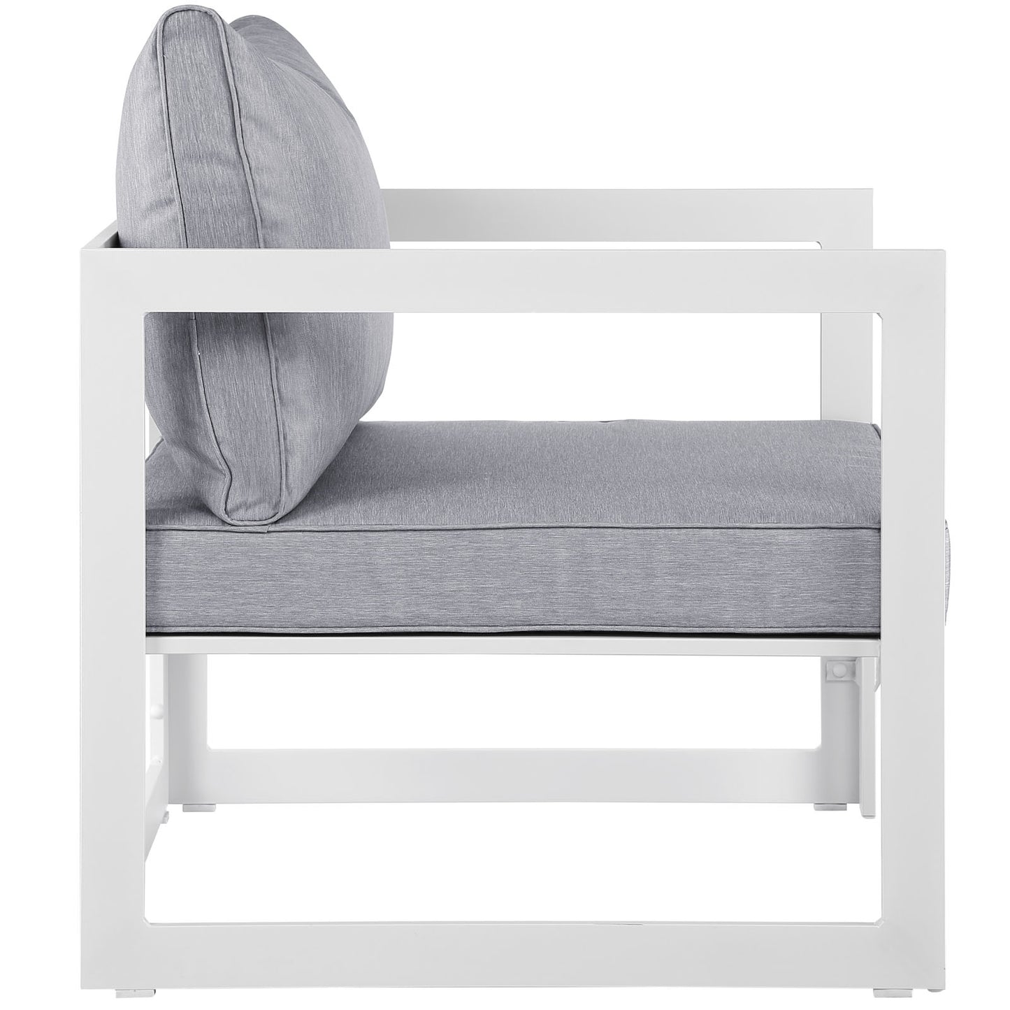 Outdoor patio sectional sofa set in white & gray with square-frame sections and cushioned seating (multi-piece set).