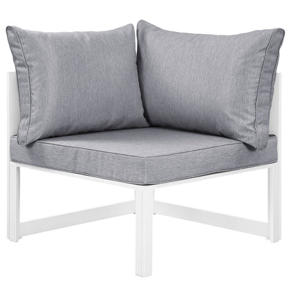 White frame outdoor sectional sofa set with light gray cushions; 6-piece patio furniture.