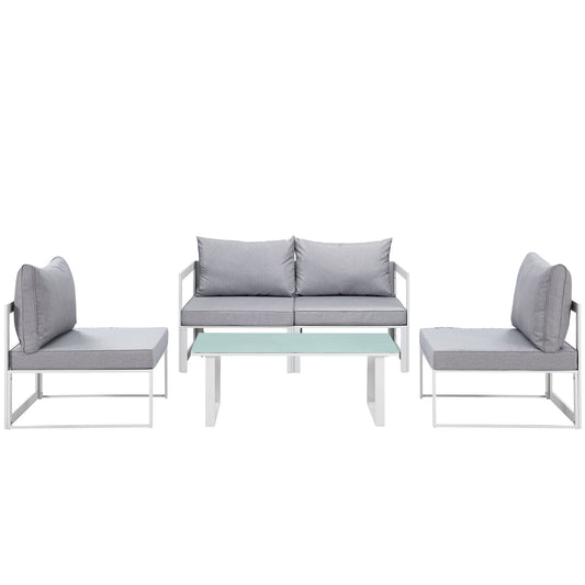 Modway Outlet Fortuna 5 Piece Outdoor Patio Sectional Sofa Set by Modway  Outdoor Furniture Furniture White Gray - EEI-1724-WHI-GRY-SET