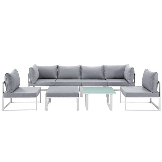 Modway Outlet Fortuna 8 Piece Outdoor Patio Sectional Sofa Set by Modway  Outdoor Furniture Furniture White Gray - EEI-1728-WHI-GRY-SET