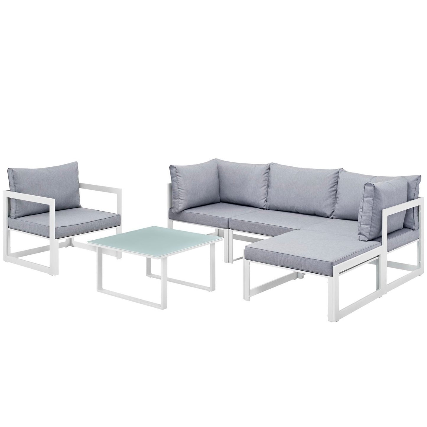 Modway Outlet Fortuna 6 Piece Outdoor Patio Sectional Sofa Set by Modway  Outdoor Furniture Furniture White Gray - EEI-1731-WHI-GRY-SET