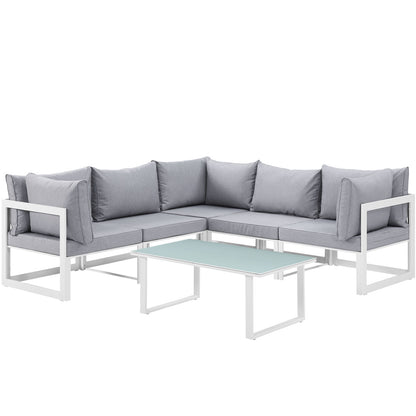 Modway Outlet Fortuna 6 Piece Outdoor Patio Sectional Sofa Set by Modway  Outdoor Furniture Furniture White Gray - EEI-1732-WHI-GRY-SET
