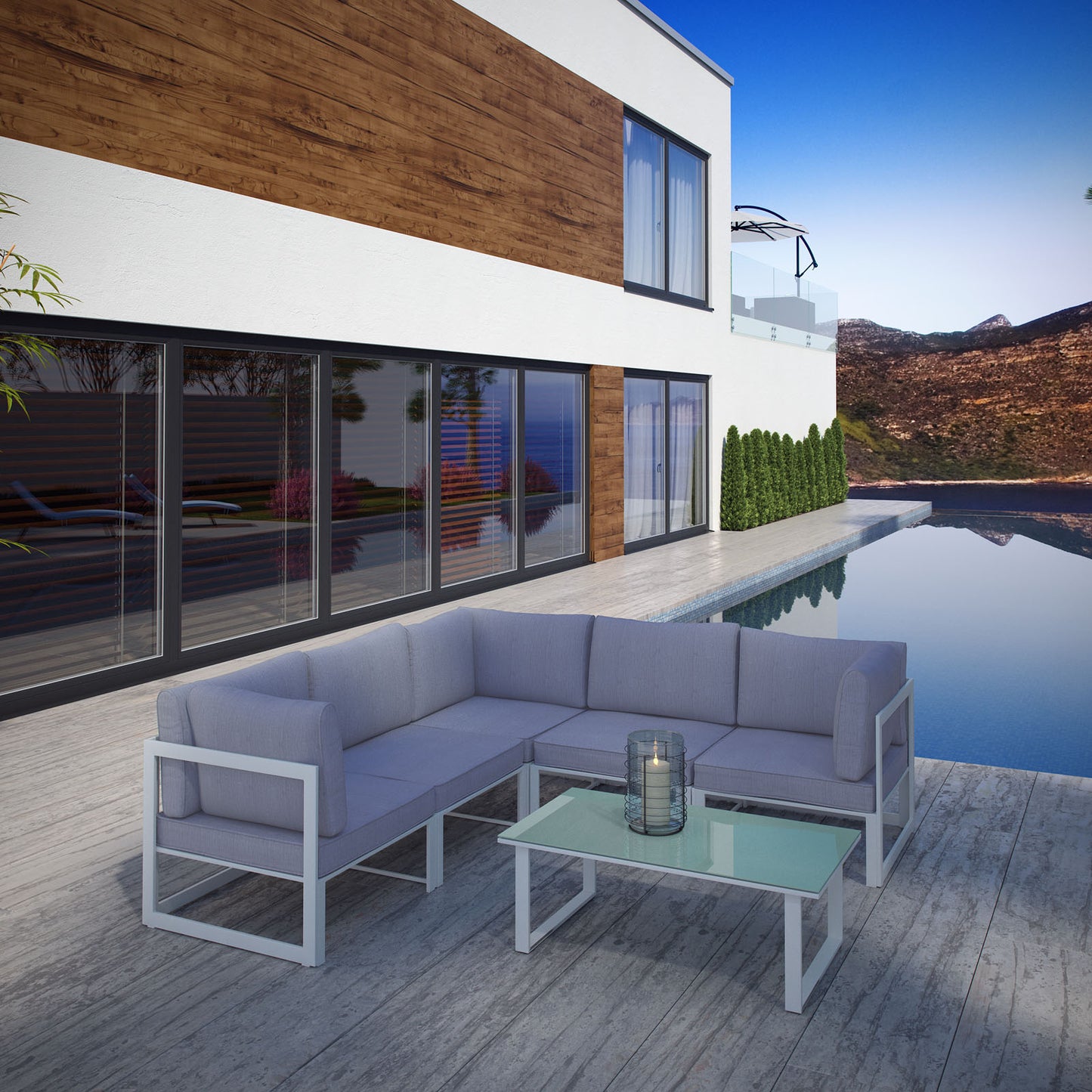 Modway Outlet Fortuna 6 Piece Outdoor Patio Sectional Sofa Set by Modway  Outdoor Furniture Furniture White Gray - EEI-1732-WHI-GRY-SET