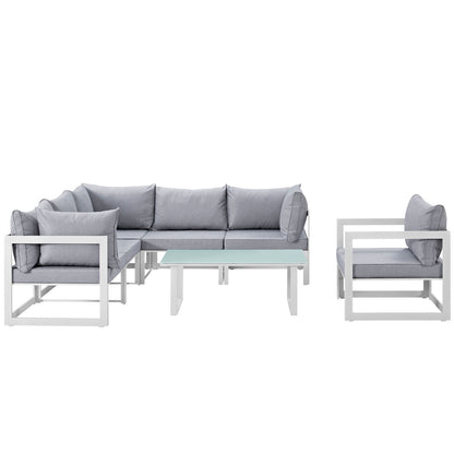 Modway Outlet Fortuna 7 Piece Outdoor Patio Sectional Sofa Set by Modway  Outdoor Furniture Furniture White Gray - EEI-1733-WHI-GRY-SET