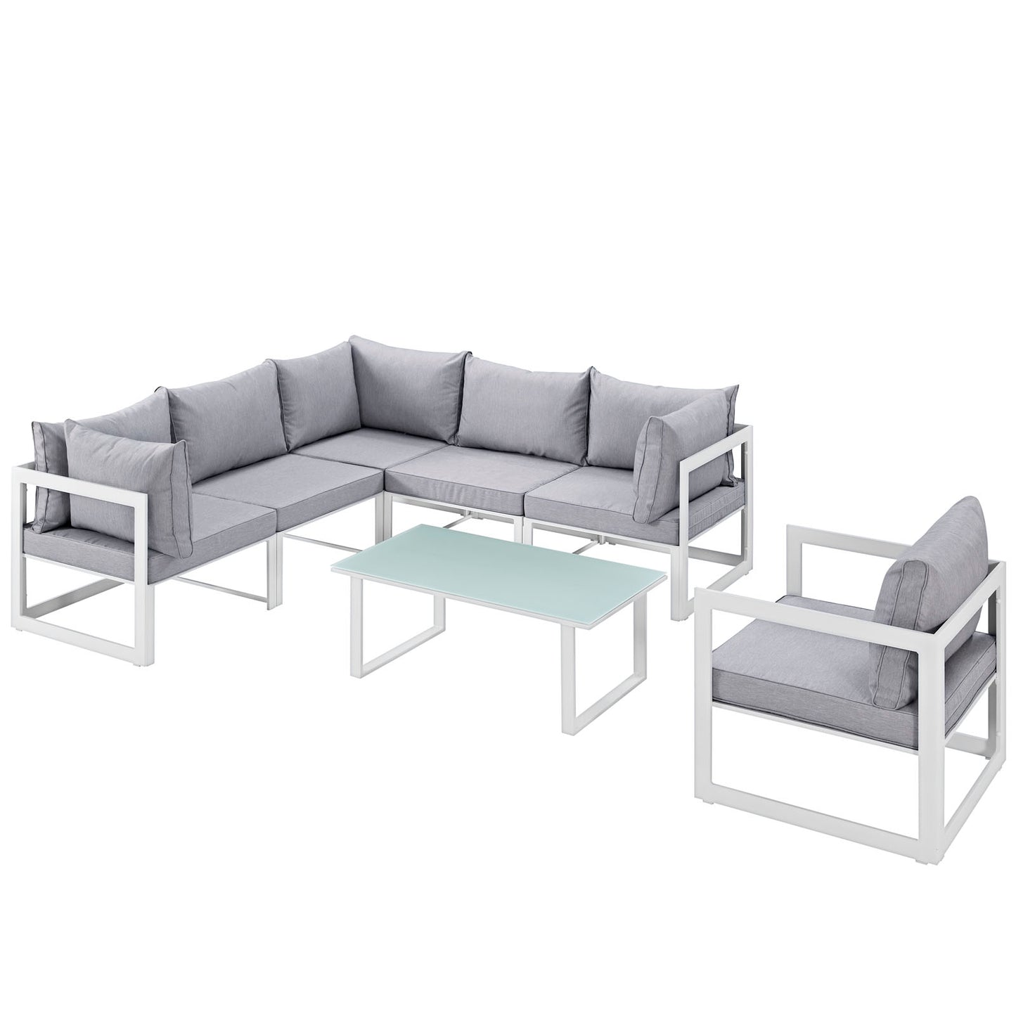Modway Outlet Fortuna 7 Piece Outdoor Patio Sectional Sofa Set by Modway  Outdoor Furniture Furniture White Gray - EEI-1733-WHI-GRY-SET