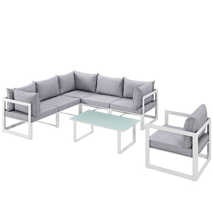 Modway Outlet Fortuna 7 Piece Outdoor Patio Sectional Sofa Set by Modway  Outdoor Furniture Furniture White Gray - EEI-1733-WHI-GRY-SET