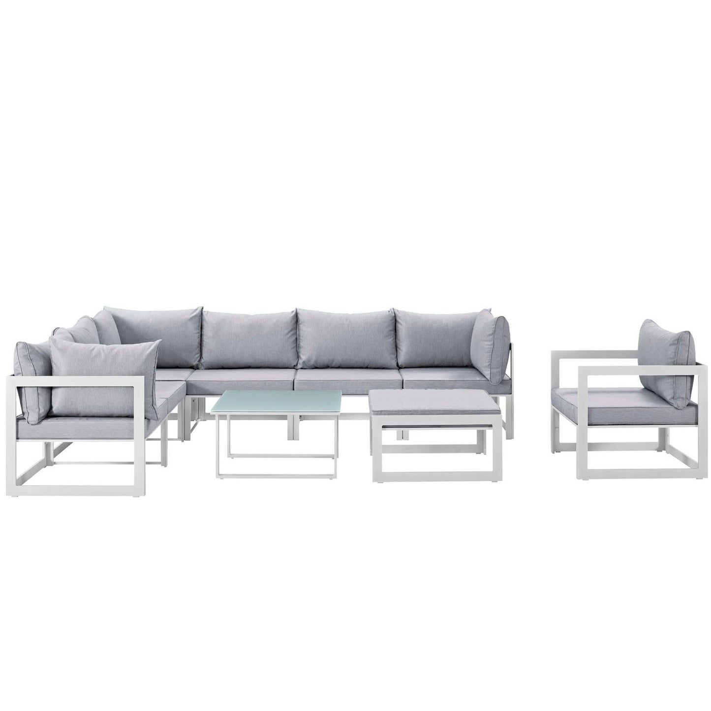 Modway Outlet Fortuna 9 Piece Outdoor Patio Sectional Sofa Set by Modway  Outdoor Furniture Furniture White Gray - EEI-1734-WHI-GRY-SET