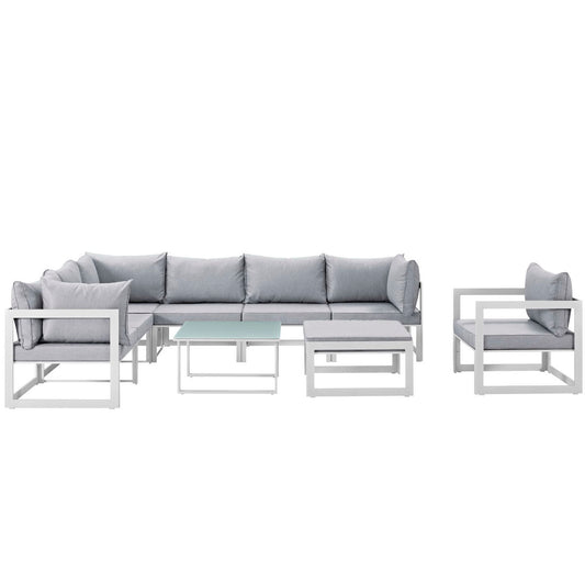 Modway Outlet Fortuna 9 Piece Outdoor Patio Sectional Sofa Set by Modway  Outdoor Furniture Furniture White Gray - EEI-1734-WHI-GRY-SET