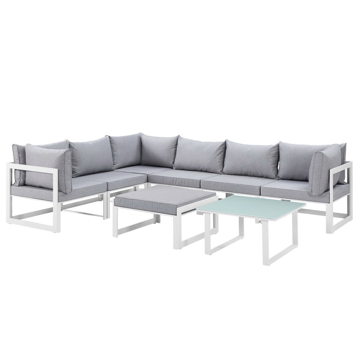 Modway Outlet Fortuna 8 Piece Outdoor Patio Sectional Sofa Set by Modway  Outdoor Furniture Furniture White Gray - EEI-1735-WHI-GRY-SET
