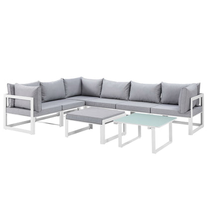 Modway Outlet Fortuna 8 Piece Outdoor Patio Sectional Sofa Set by Modway  Outdoor Furniture Furniture White Gray - EEI-1735-WHI-GRY-SET