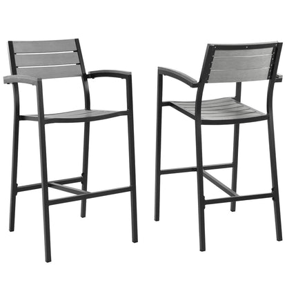 Modway - Maine Outdoor Patio Bar Stool Set of 2 by Modway  Outdoor Furniture Bar and Dining Gray - EEI-1740-BRN-GRY-SET