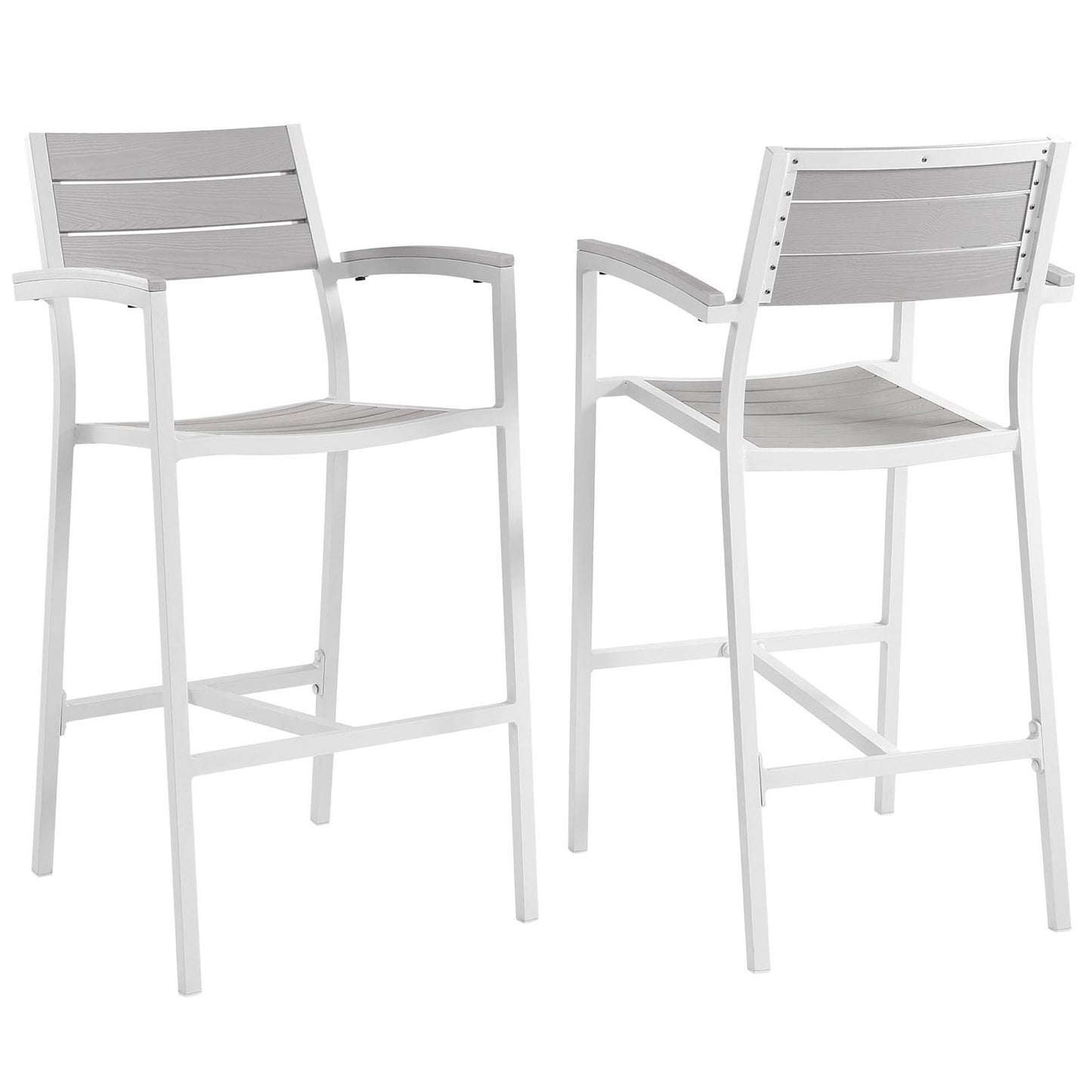 Modway - Maine Outdoor Patio Bar Stool Set of 2 by Modway  Outdoor Furniture Bar and Dining White - EEI-1740-WHI-LGR-SET