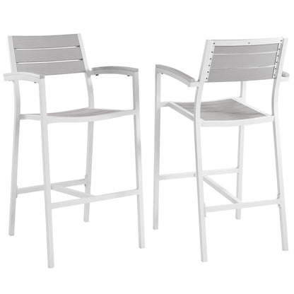 Modway - Maine Outdoor Patio Bar Stool Set of 2 by Modway  Outdoor Furniture Bar and Dining White - EEI-1740-WHI-LGR-SET