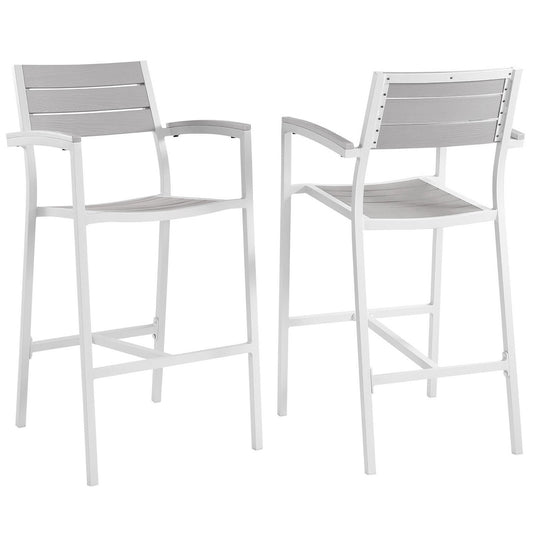 Modway - Maine Outdoor Patio Bar Stool Set of 2 by Modway  Outdoor Furniture Bar and Dining White - EEI-1740-WHI-LGR-SET