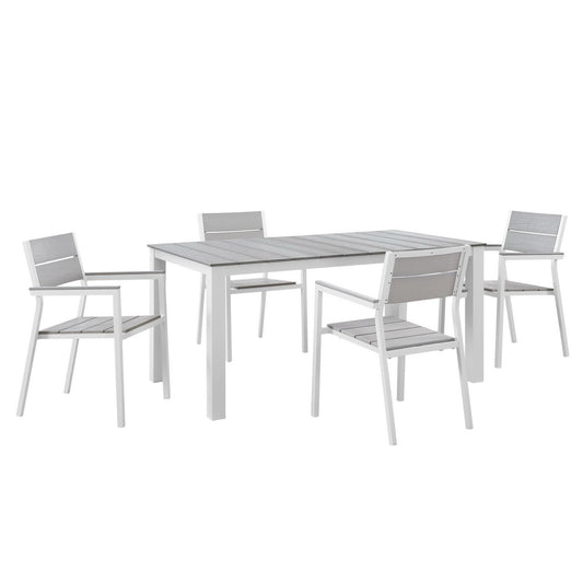 Modway Outlet Maine 5 Piece Outdoor Patio Dining Set by Modway  Outdoor Furniture Furniture White Light Gray - EEI-1747-WHI-LGR-SET