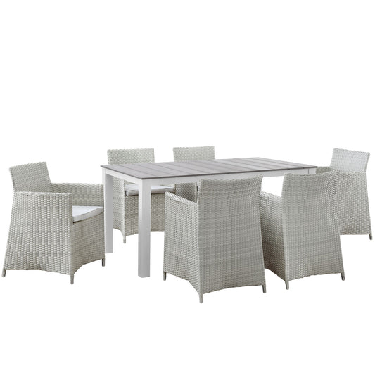 Modway Outlet Junction 7 Piece Outdoor Patio Dining Set by Modway  Outdoor Furniture Furniture Gray White - EEI-1748-GRY-WHI-SET