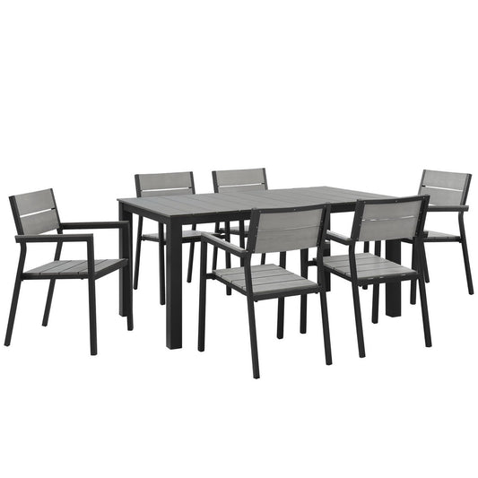 Modway Outlet Maine 7 Piece Outdoor Patio Dining Set by Modway  Outdoor Furniture Furniture Brown Gray - EEI-1749-BRN-GRY-SET