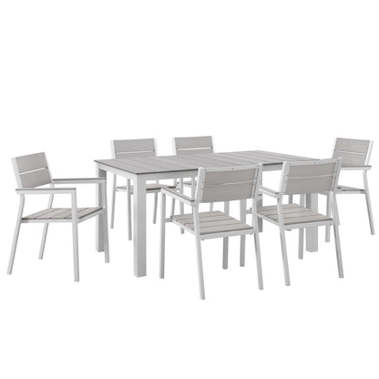 Modway Outlet Maine 7 Piece Outdoor Patio Dining Set by Modway  Outdoor Furniture Furniture White Light Gray - EEI-1749-WHI-LGR-SET