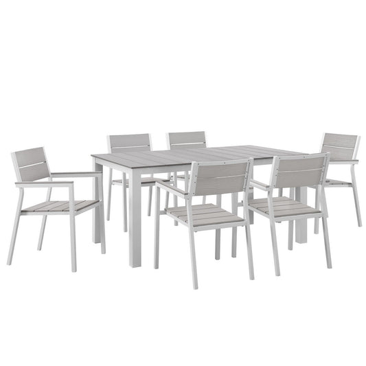 Modway Outlet Maine 7 Piece Outdoor Patio Dining Set by Modway  Outdoor Furniture Furniture White Light Gray - EEI-1749-WHI-LGR-SET