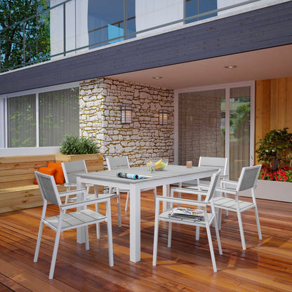Modway Outlet Maine 7 Piece Outdoor Patio Dining Set by Modway  Outdoor Furniture Furniture White Light Gray - EEI-1749-WHI-LGR-SET