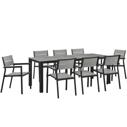 Modway Outlet Maine 9 Piece Outdoor Patio Dining Set by Modway  Outdoor Furniture Furniture Brown Gray - EEI-1753-BRN-GRY-SET