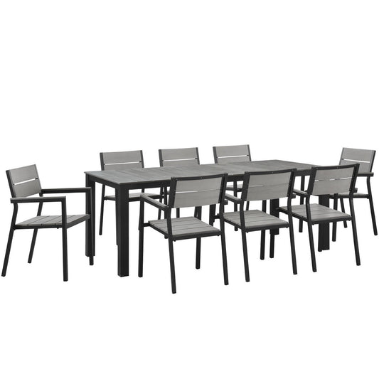 Modway Outlet Maine 9 Piece Outdoor Patio Dining Set by Modway  Outdoor Furniture Furniture Brown Gray - EEI-1753-BRN-GRY-SET