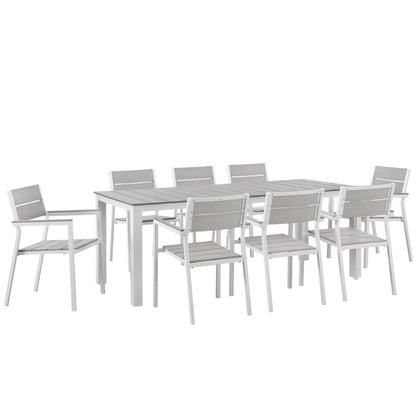Modway - Maine 9 Piece Outdoor Patio Dining Set by Modway  Outdoor Furniture Bar and Dining White - EEI-1753-WHI-LGR-SET
