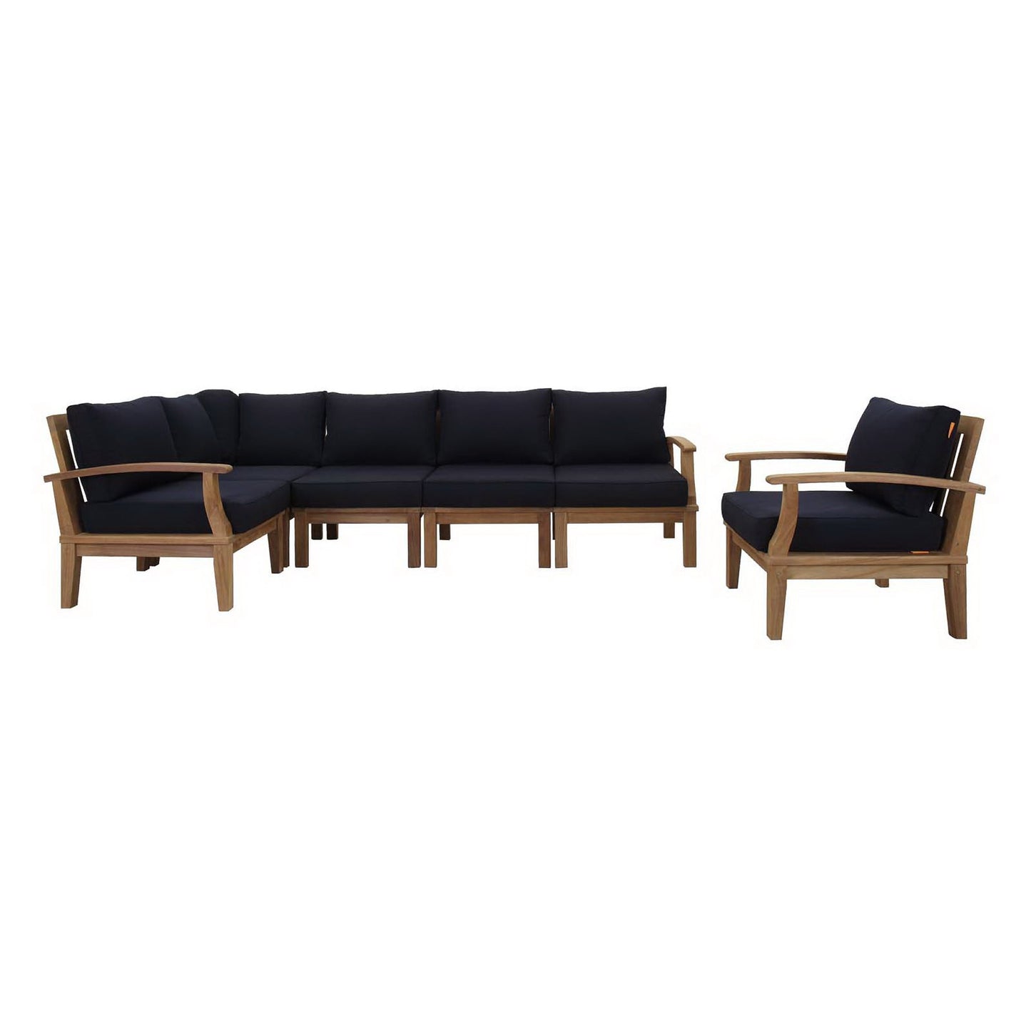 Modway - Marina 6 Piece Outdoor Patio Teak Set by Modway  Outdoor Furniture Sofa Sectionals Blue - EEI-1816-NAT-NAV-SET
